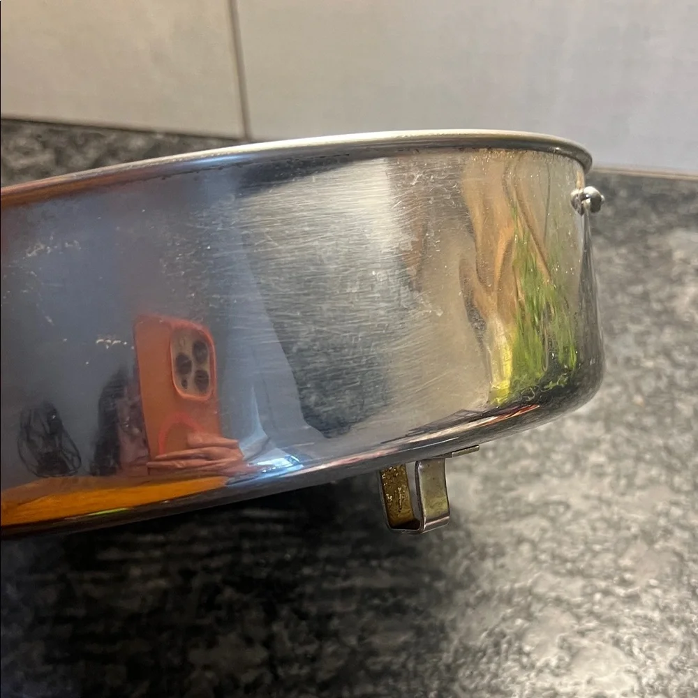 Stainless Steel Steamer Basket 9.5”. Has feet to sit above water to steam.